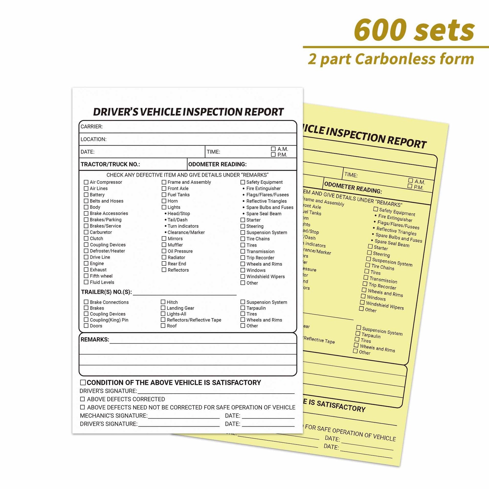 12 PCS Daily Pre Trip Inspection Book Trucker 2 Part Carbonless 5.5×8.3 Inch