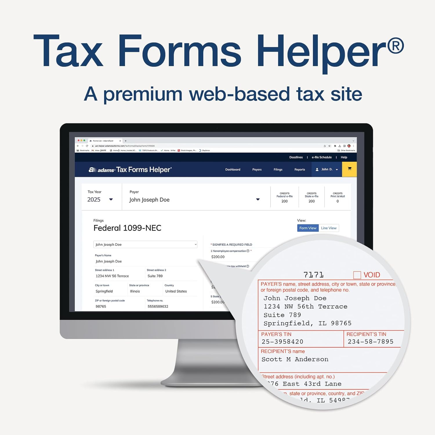 1099 NEC Forms 2025, 4-Part Kit for 30 Recipients, Includes 30 Envelopes