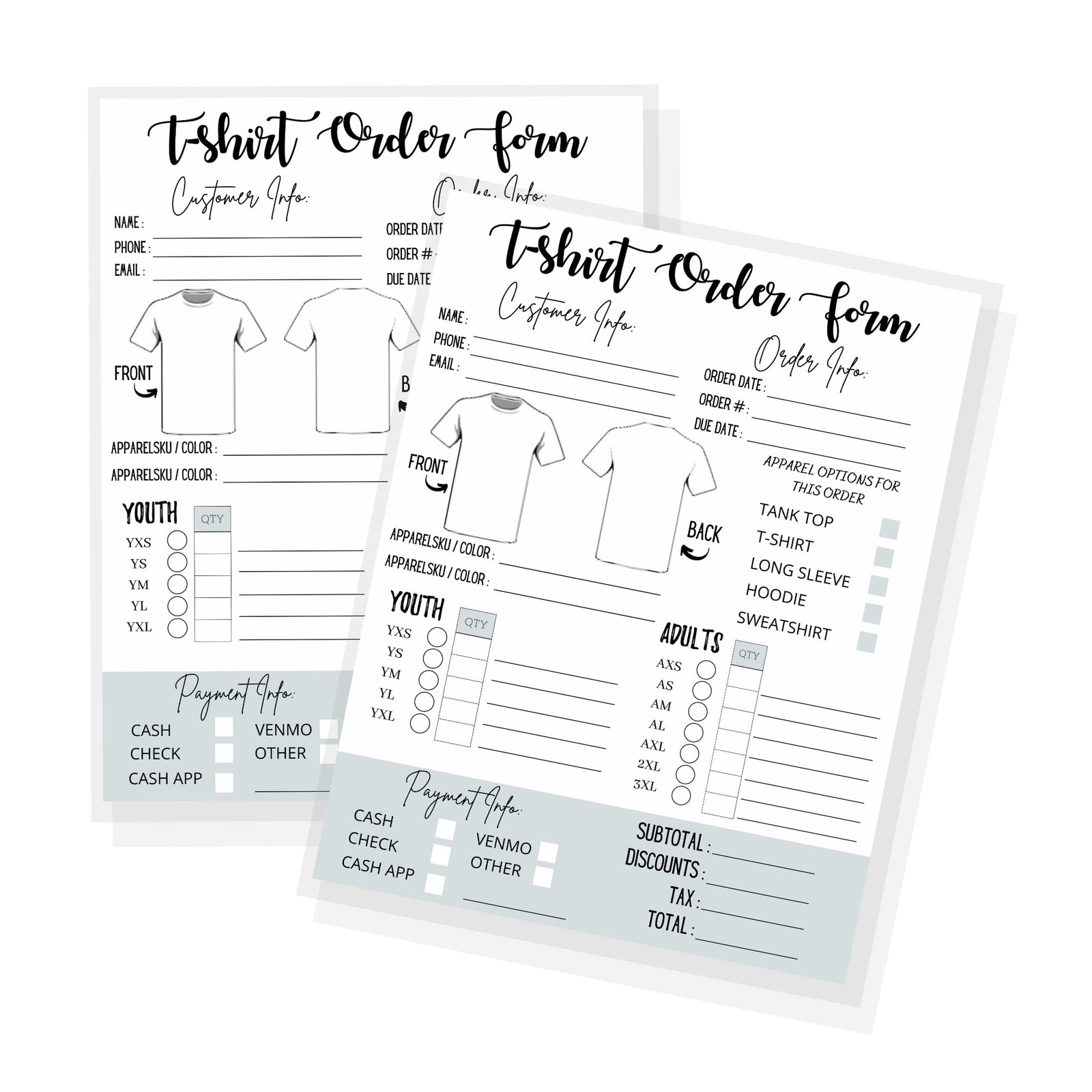 T-Shirt Custom Order Form Hoodie Template Business Invoice | 75 pk | 8.5×11”…