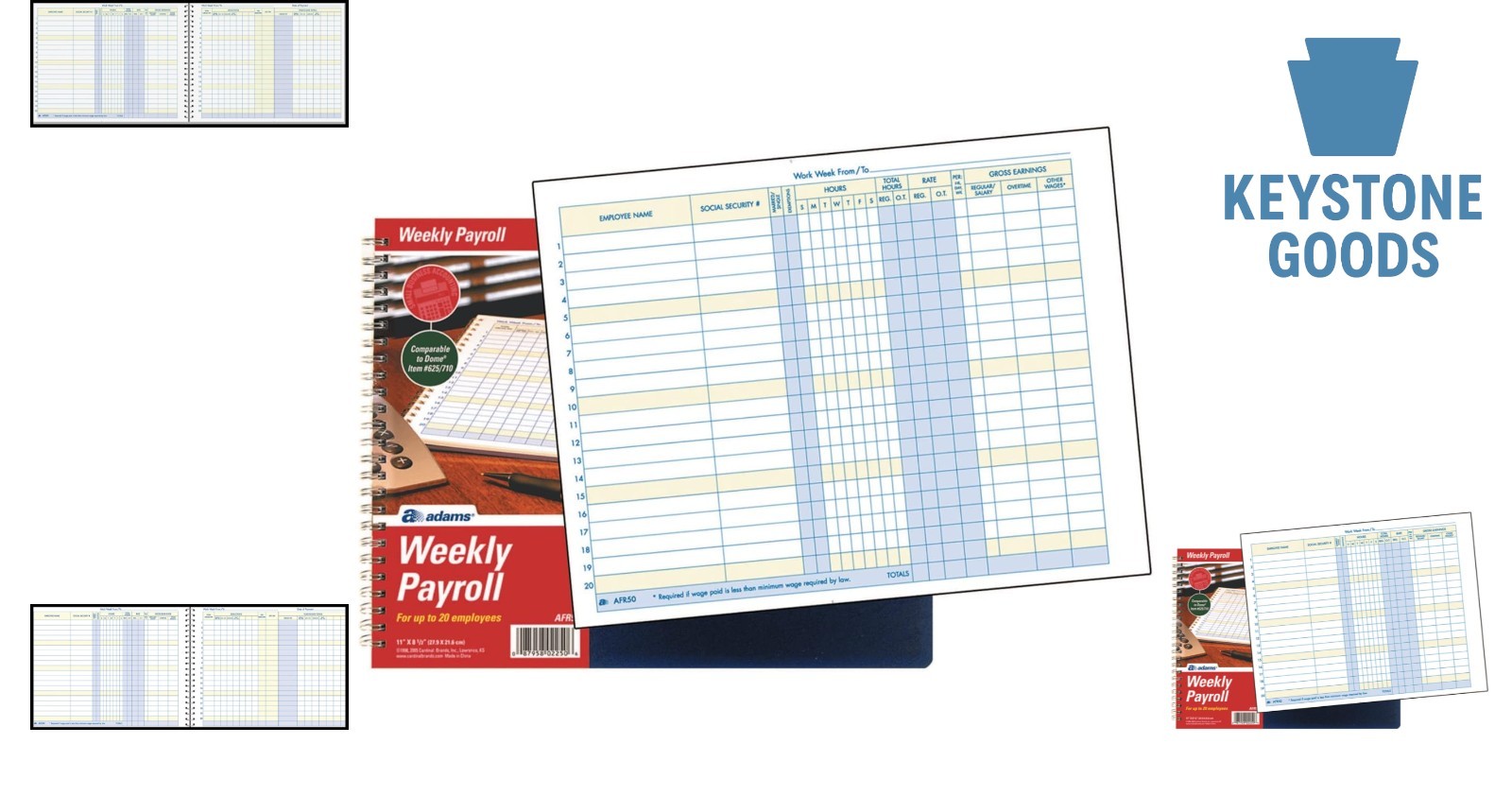 Weekly Payroll Record Book for 20 Employees, Spiral Bound, 8.5″x11″