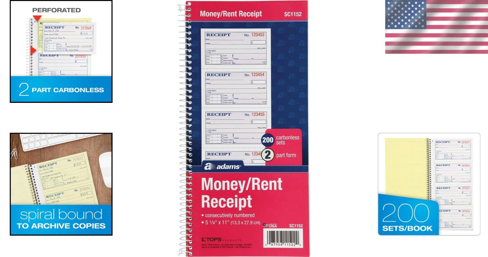 Spiral Bound 2-Part Money & Rent Receipts – Perfect for Small Businesses
