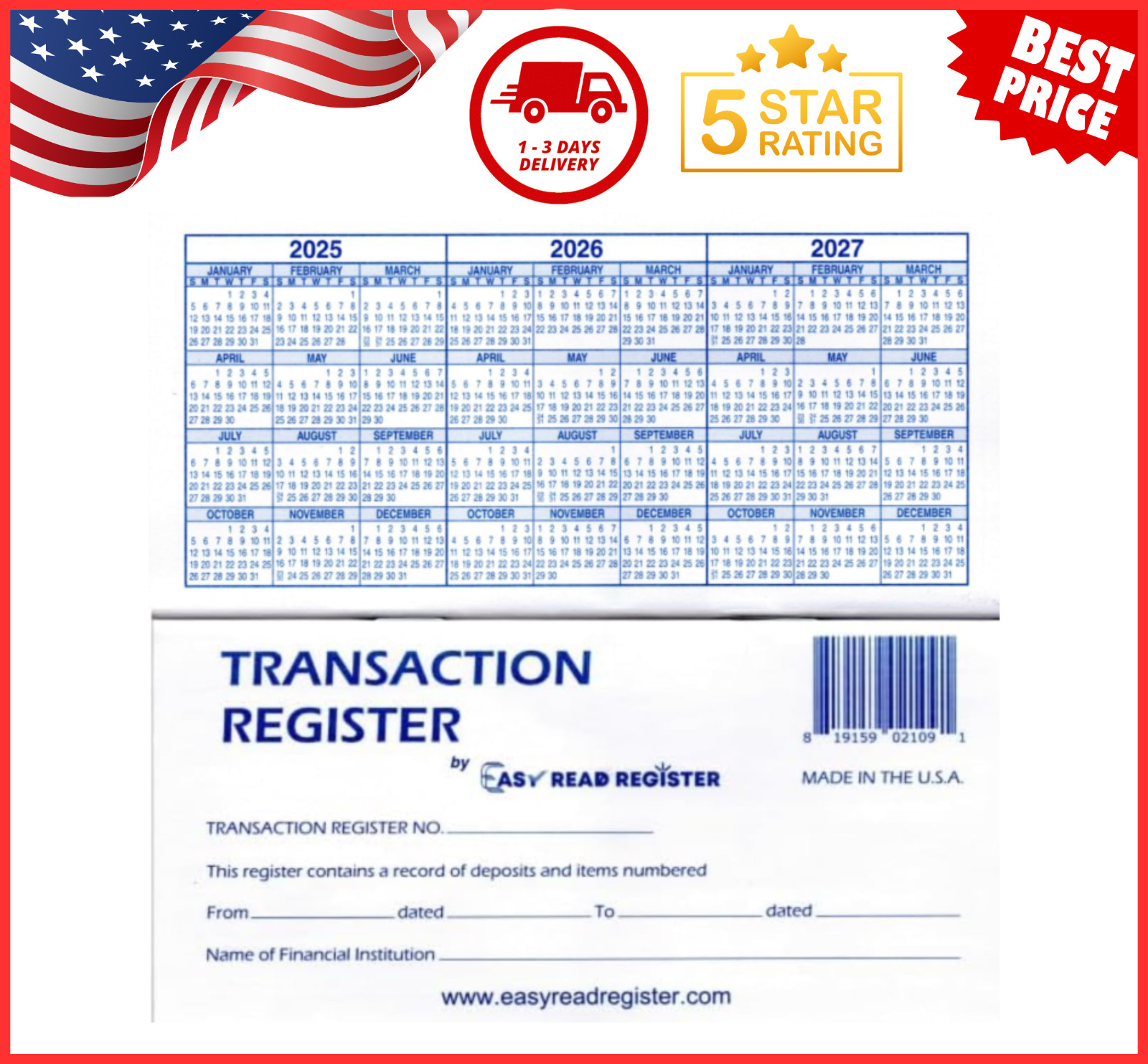 12 Checkbook Transaction Registers 2025-2026-2027 Calendars Check Book Bank …