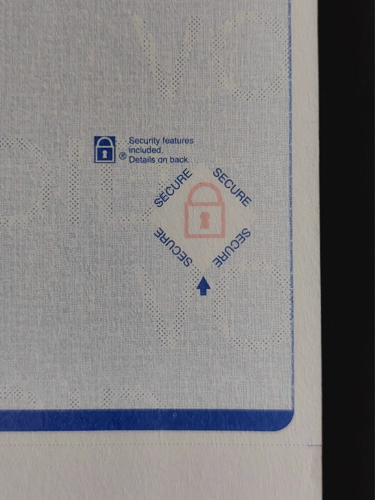 High Security Blank Check Stock Paper (60) Blue Check on Top – 1/3 Perforated