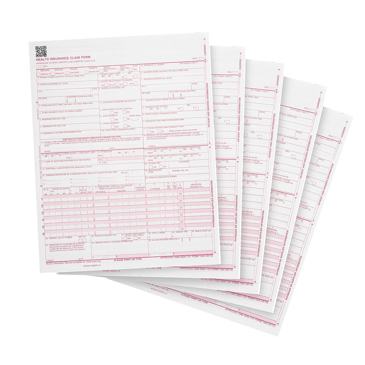 CMS 1500 – CMS-1500CS-12 WCMS-1500CS-12 Health Insurance Claim Form 100 Pack