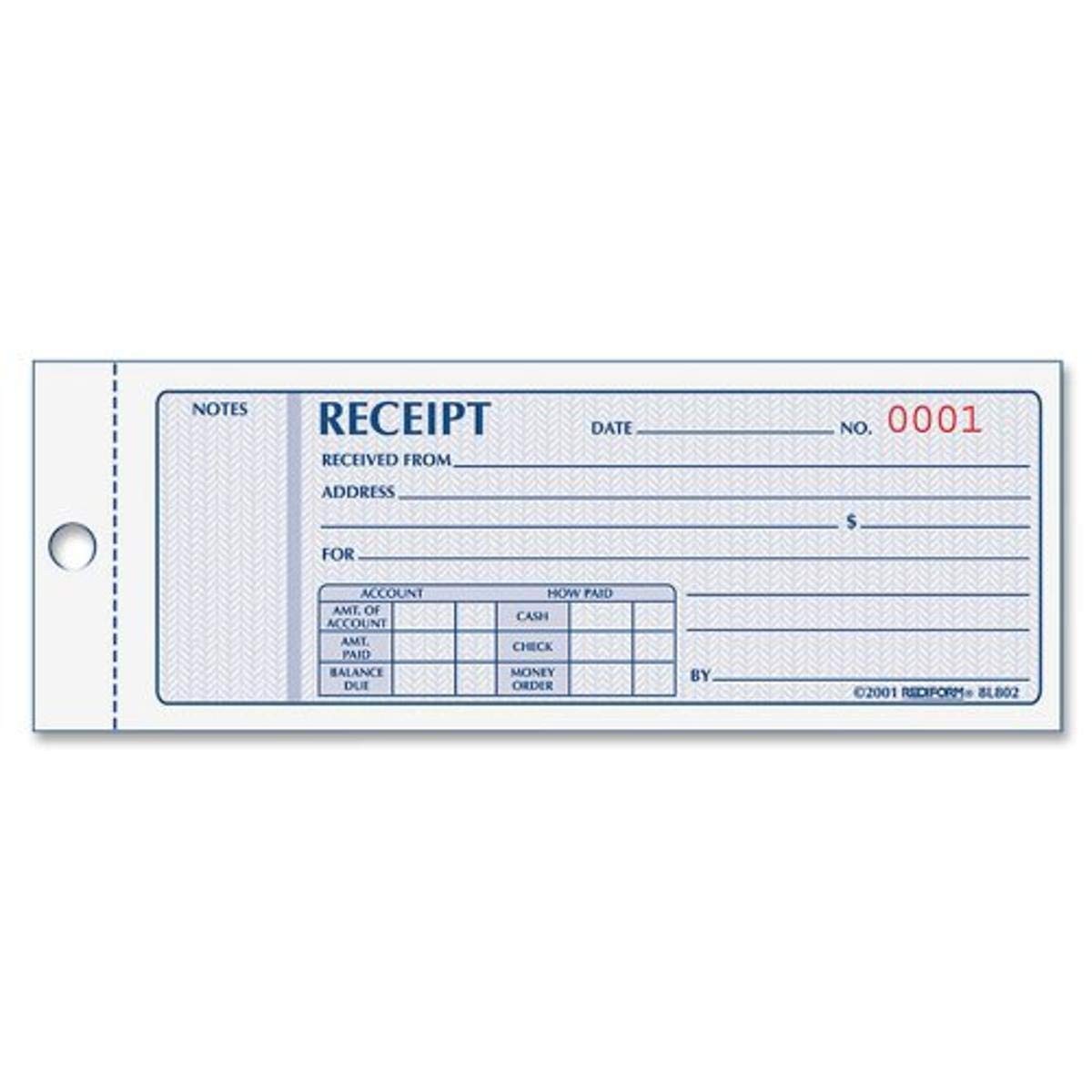 Money Receipt Book 100 Pages 2.75×7.625 Inch Office Supply 8L800 Gear Tool