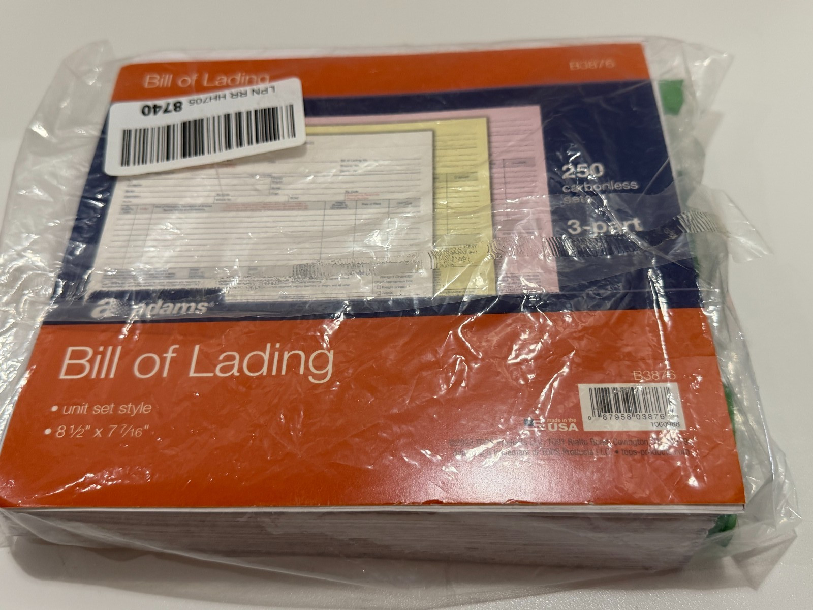 Adams Bill of Lading Short Form, 8-1/2 x 7-7/16 Inches, White, 3-Part, 165-Count