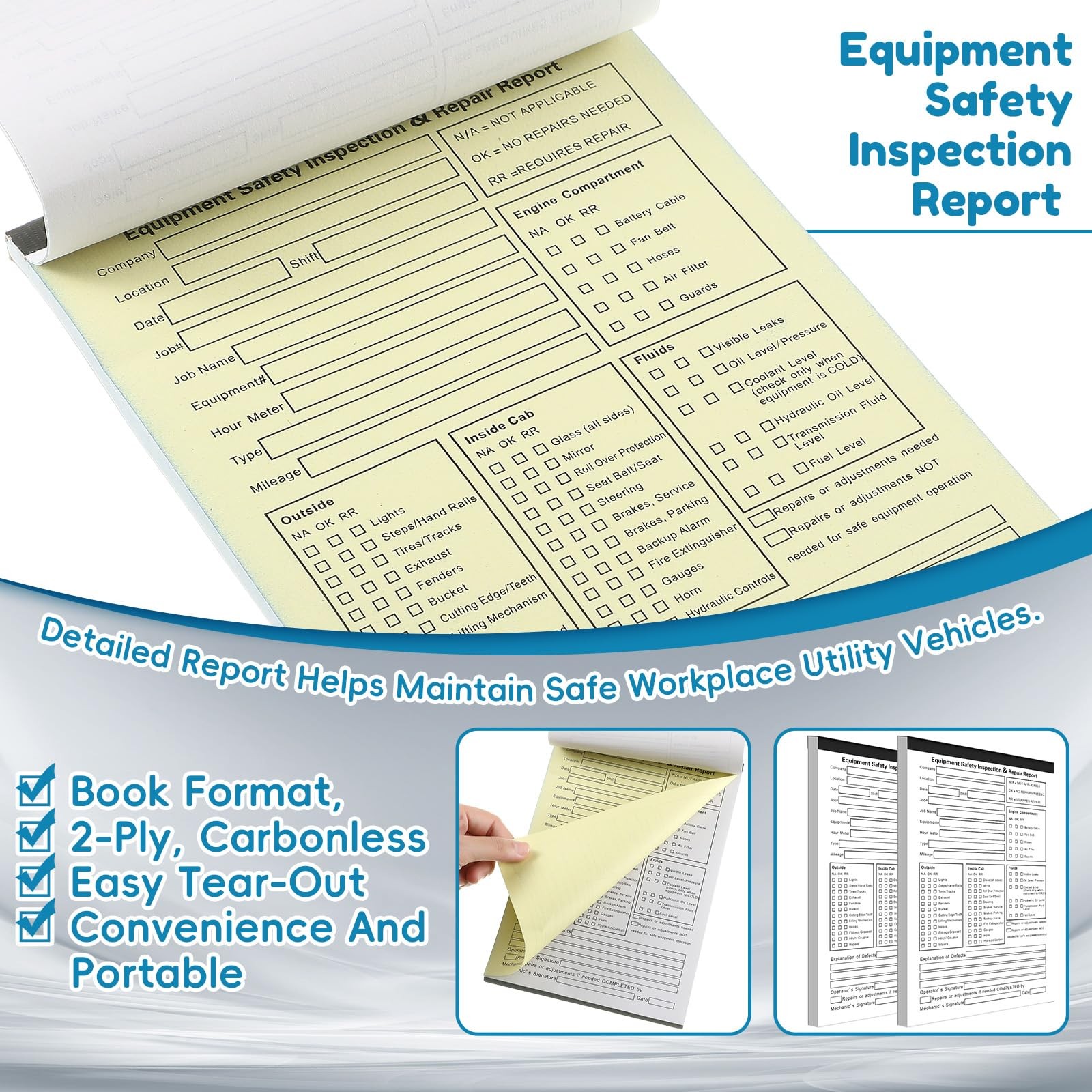 10 Pack 5.5″ x 8.5″ Equipment Safety Inspection Report Detailed Driver’s Vehi…