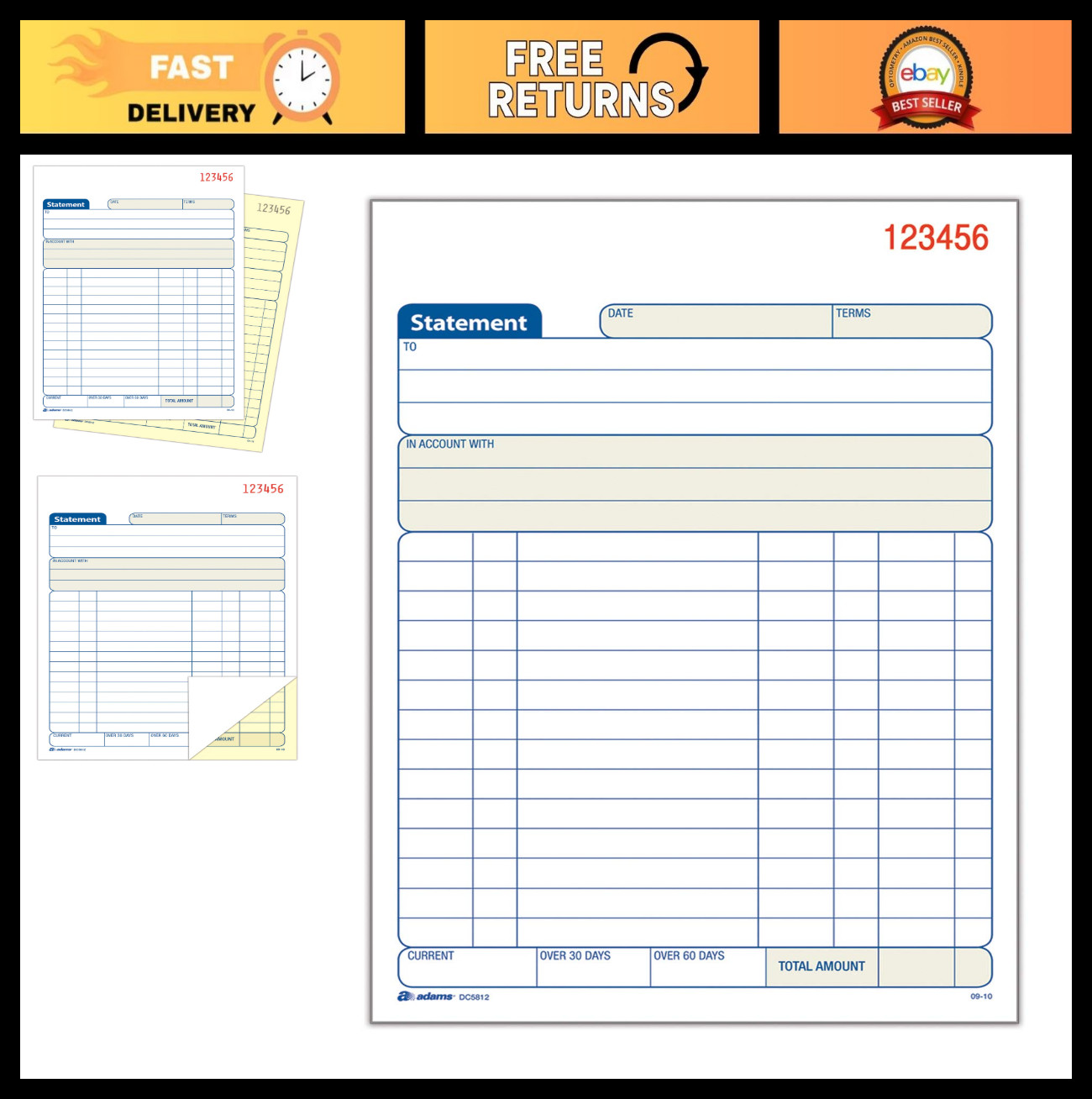 Carbonless Statement Book, 2-Part, White/Canary, 5.5″ x 8.5″, 50 Sets, 3-Pack