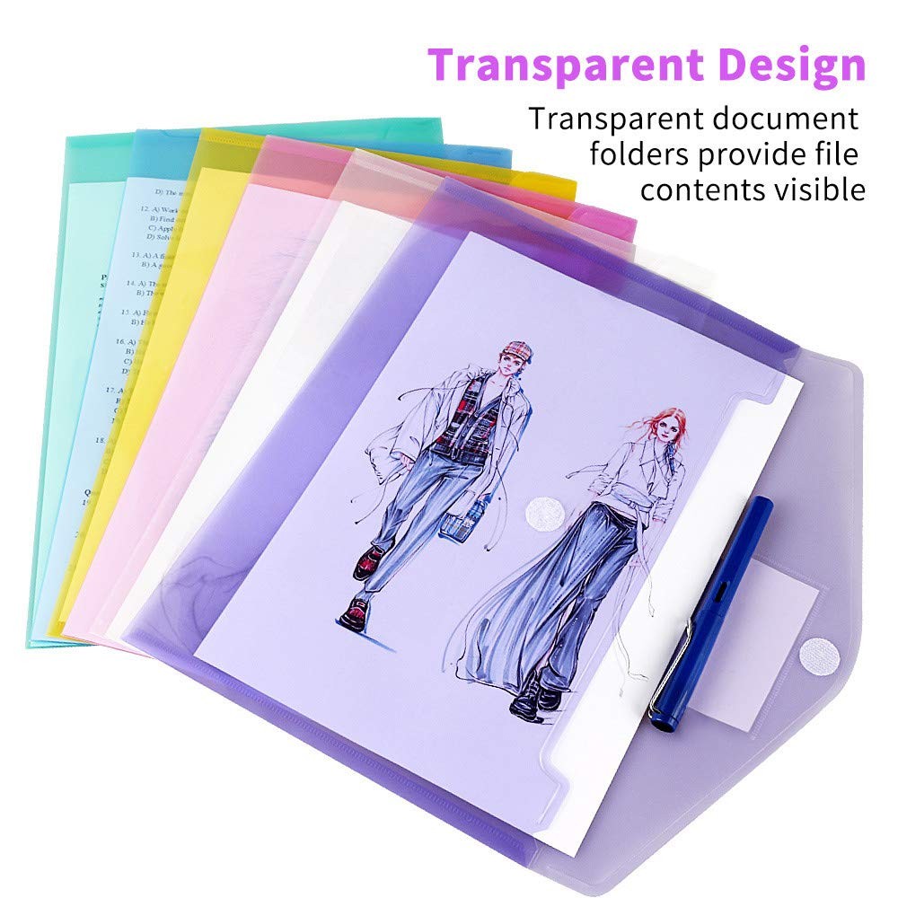 OUTYLTS 11 Pack Plastic Poly Filing Envelopes, Clear Document Multicolor