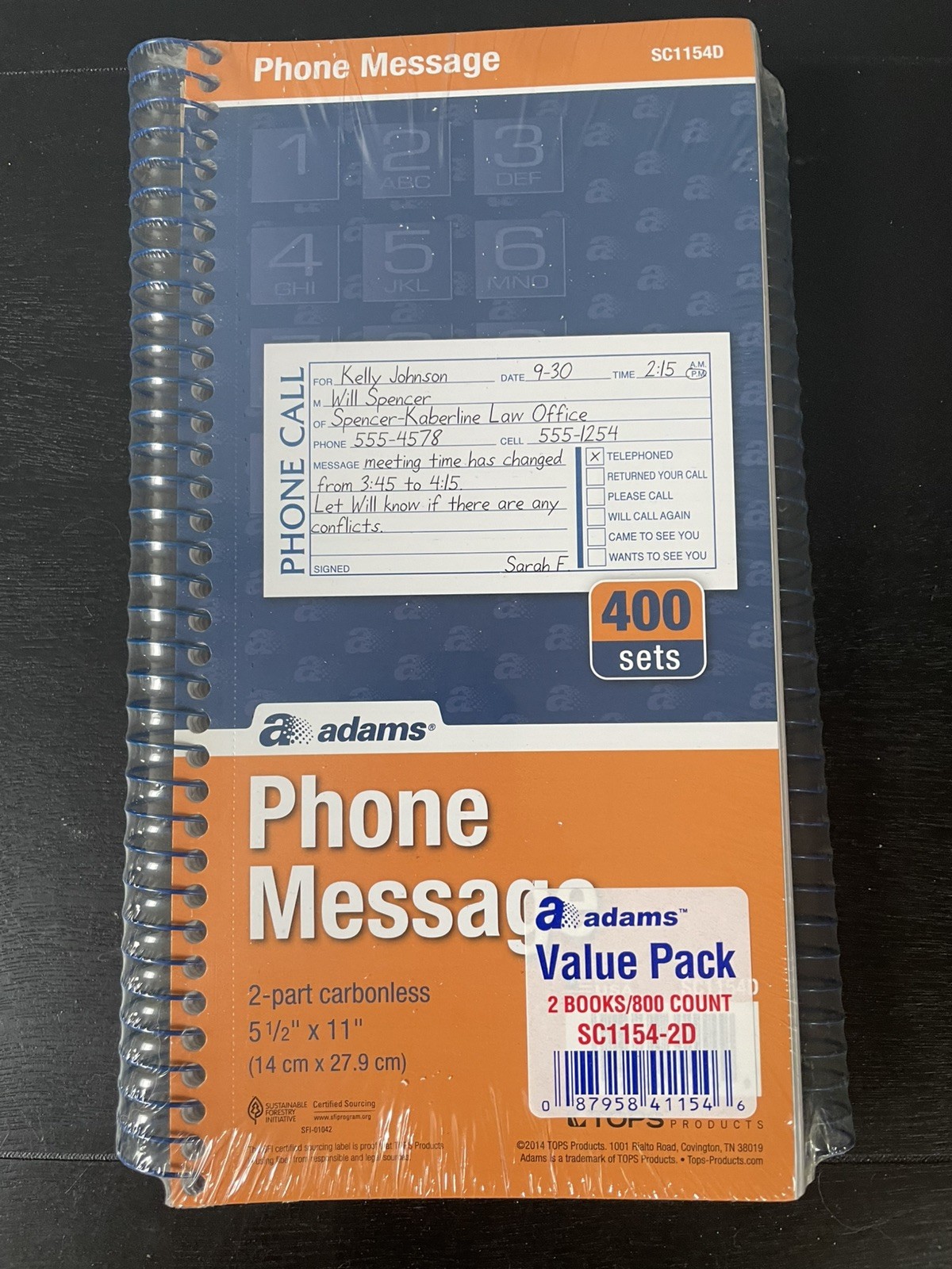 Adams Phone Message Value Pack 2 Books 800 Count Carbonless Duplicate SC1154-2D