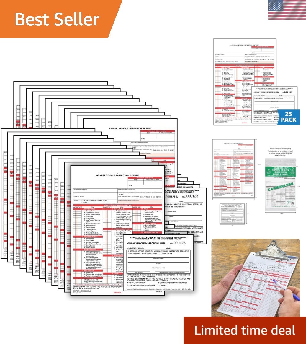 J. J. Keller 25-Pack, Annual Vehicle Inspection Report Form & Adhesive Vinyl …