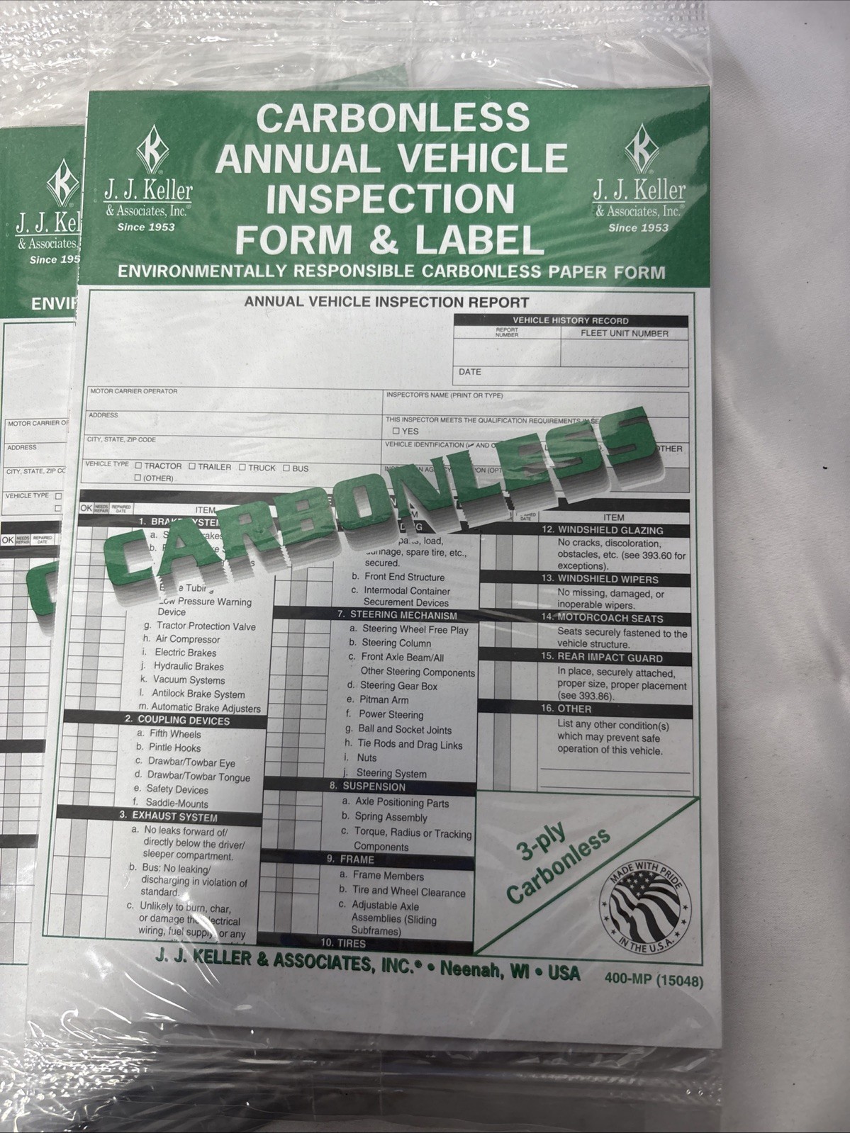 JJ Keller 400MP Carbonless Annual Vehicle Inspection 15048 DOT Compliant 5 Sets