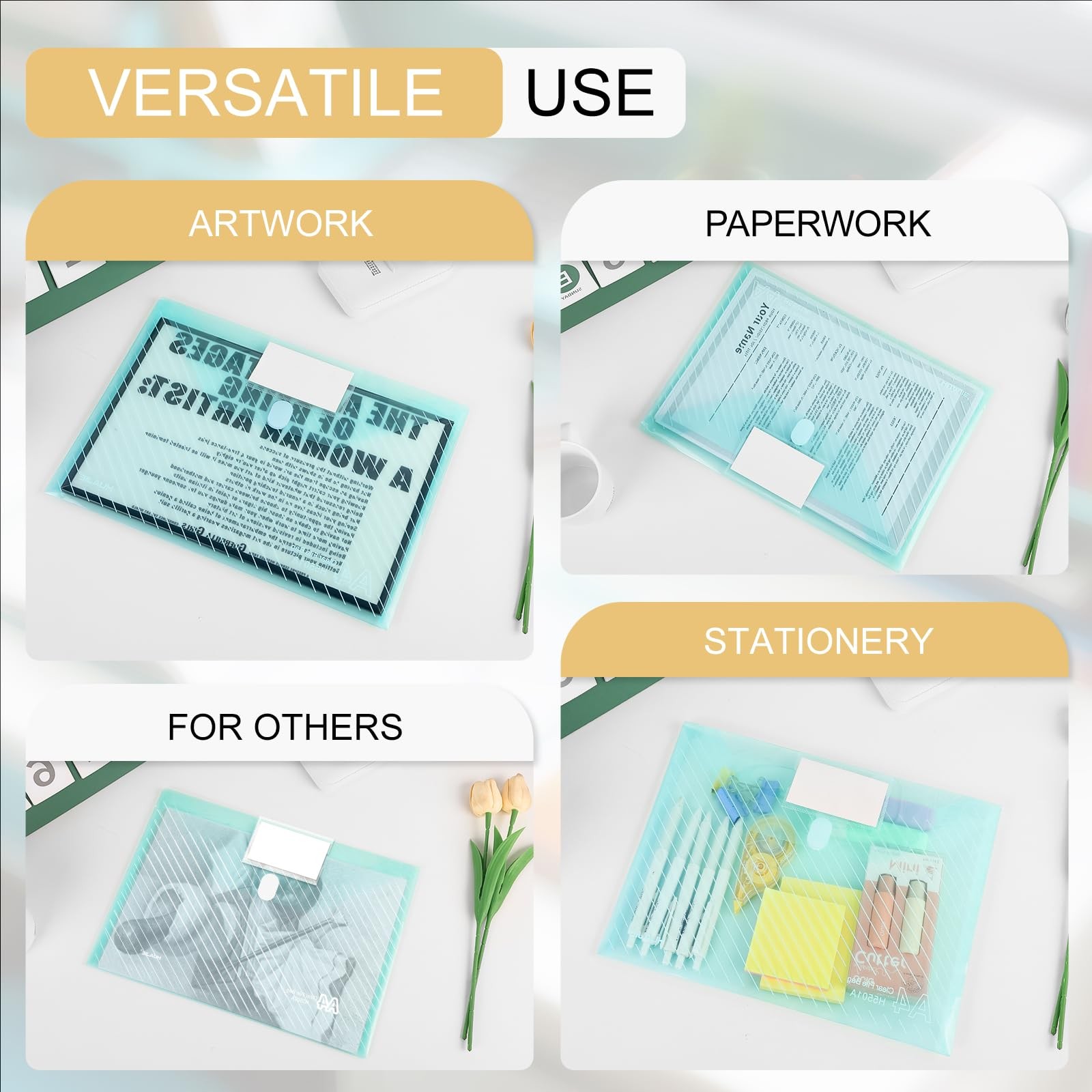 WORPSON 10 Pack, Plastic Envelopes File Folders, HeavyDuty Document Mixed