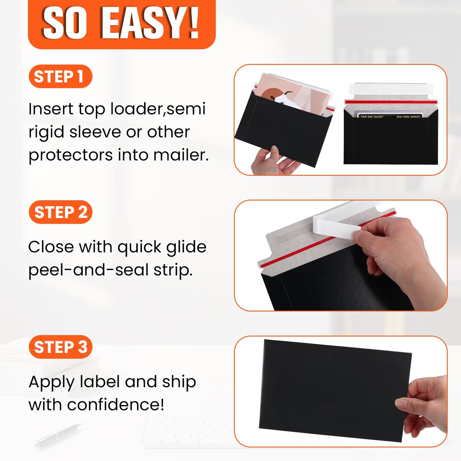 120 Pack Black Rigid Mailers 7×4.35 Card Shipping Envelopes For Collectors Selle