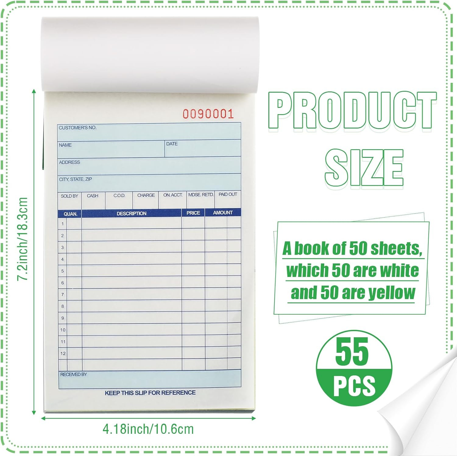 55 Pads Sales Order Books 2 Part Carbonless, Receipt Book with Carbon Copies, 50