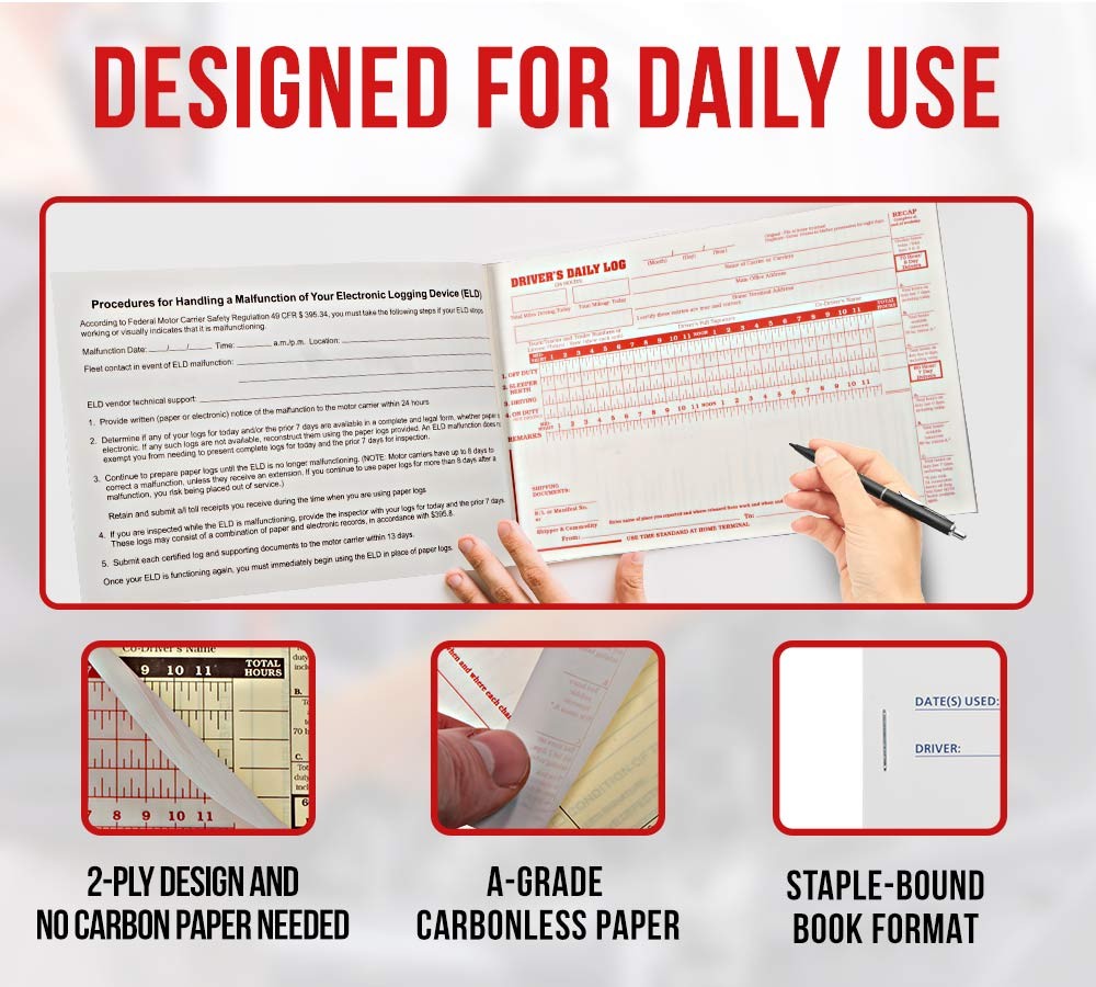 20PK ELD Backup Driver Log Books for Truck Drivers w/ Inspection Report