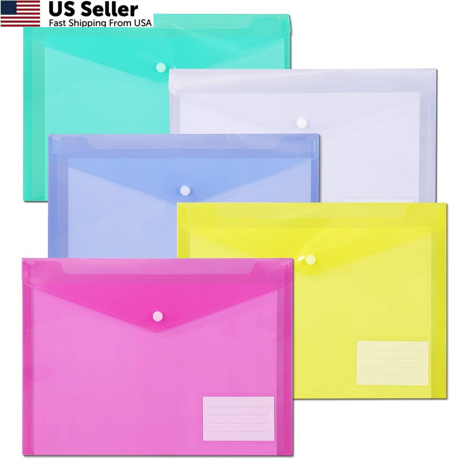 10 Pack Plastic File Folders with Pockets, Letter A4, Assorted Colors