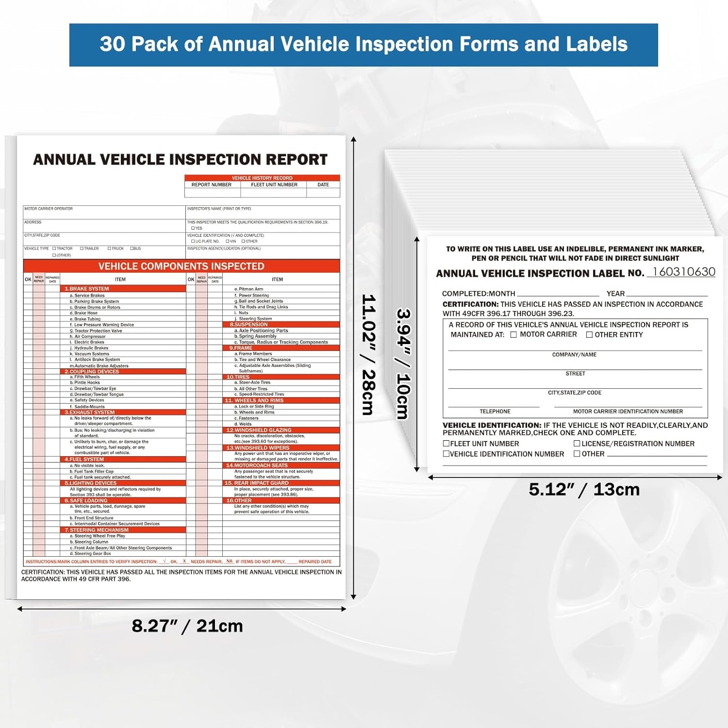 PUNCHMAN 30Pack DOT Annual Vehicle Inspection Form and Label