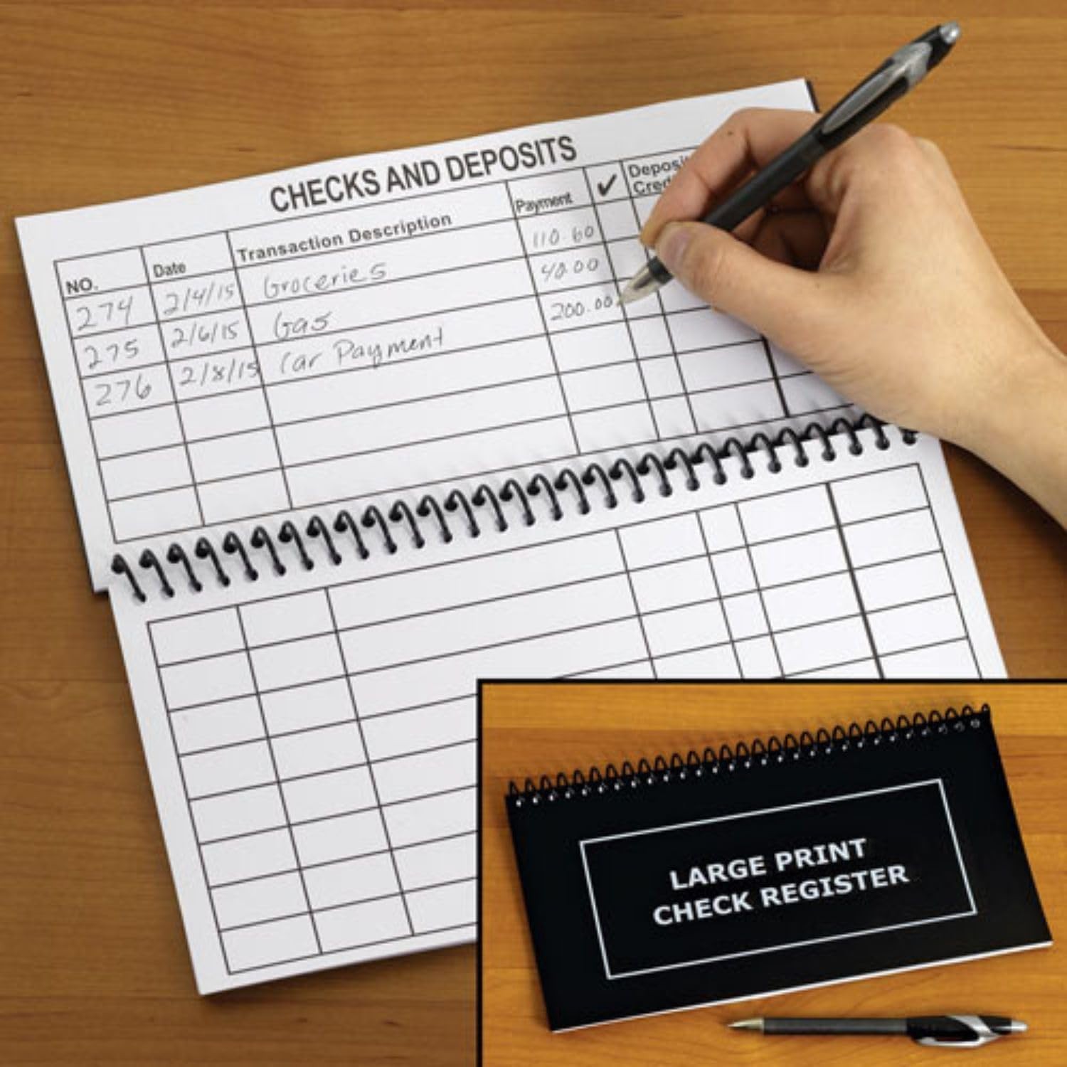 Jumbo Print Check Register Book Large Print Spiral Bound 10″ X 5″ Durable Pages