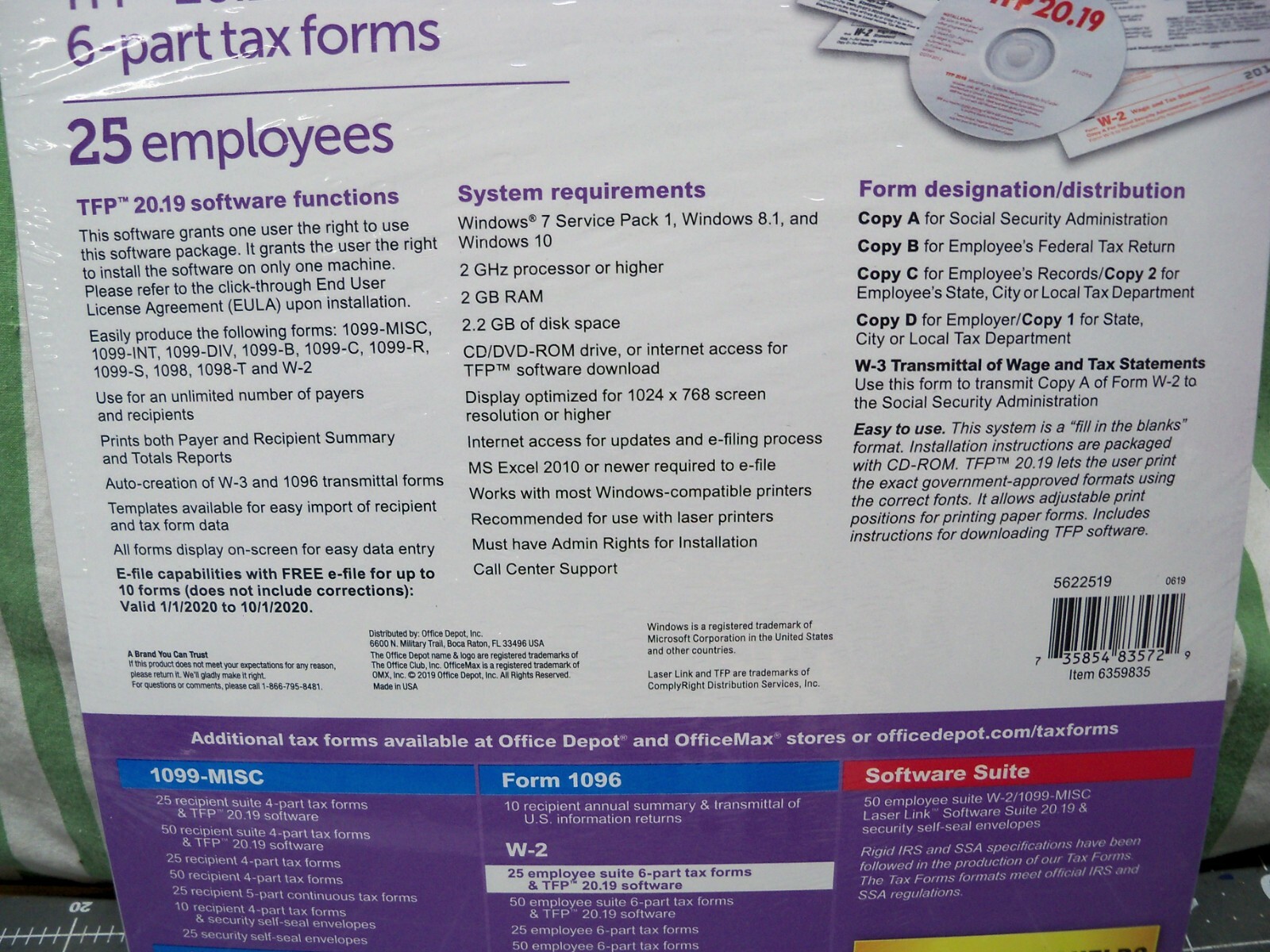 Office Depot W-2 Software Suite 2019 2-Up 6-Part 25 Pk Laser Tax Form Staples W2