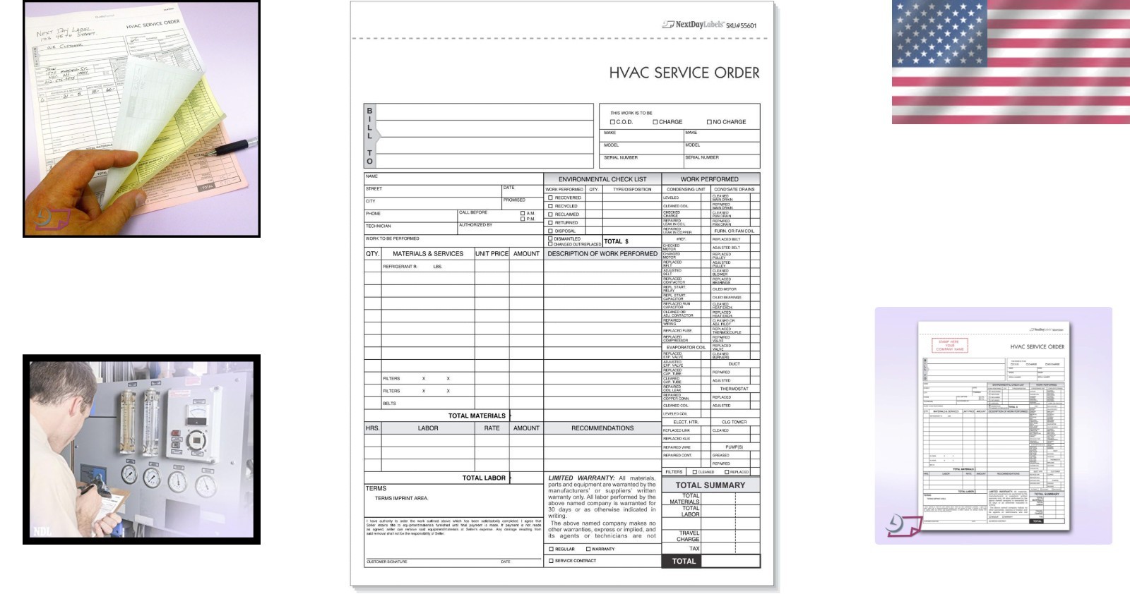 HVAC Service Order Invoice 3-Part Carbonless Forms – 100 Sets, No Company Name