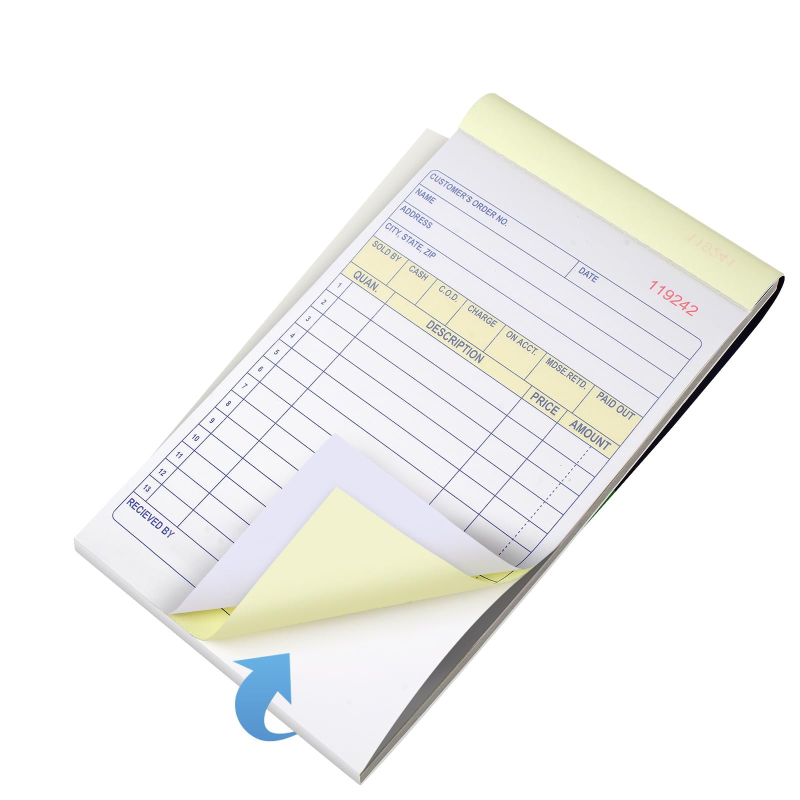 Carbon Copy Receipt Book, 40 Sets, 2 Part, White Yellow, Business Forms