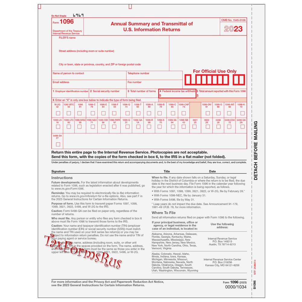 2023 IRS Tax Form 1099-NEC Laser 12 recipients+(2)1096 #NECS405 – 3UP 4pt NO Env