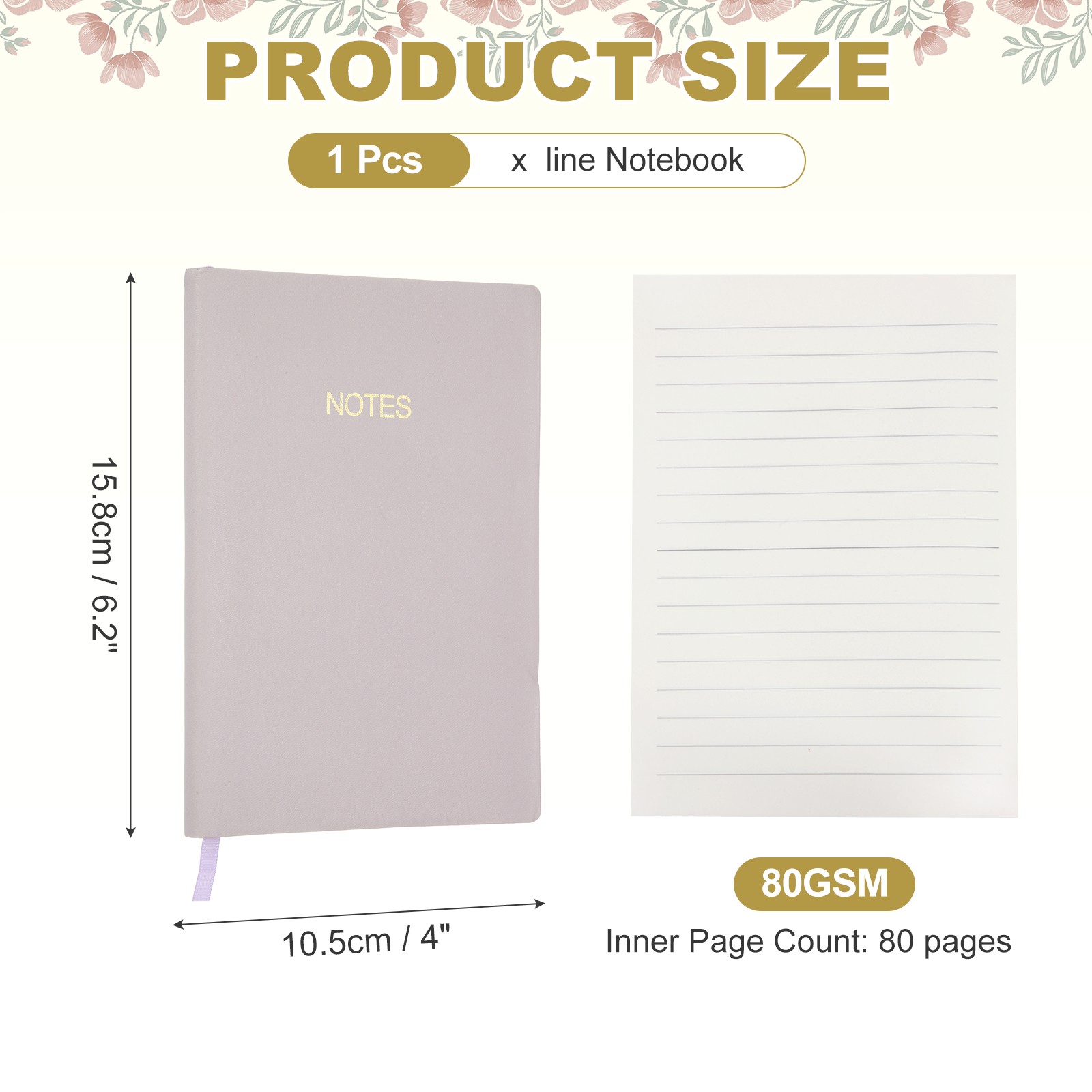 Line Notebook, C6 Pocket Journal Notebook, Lavender Purple