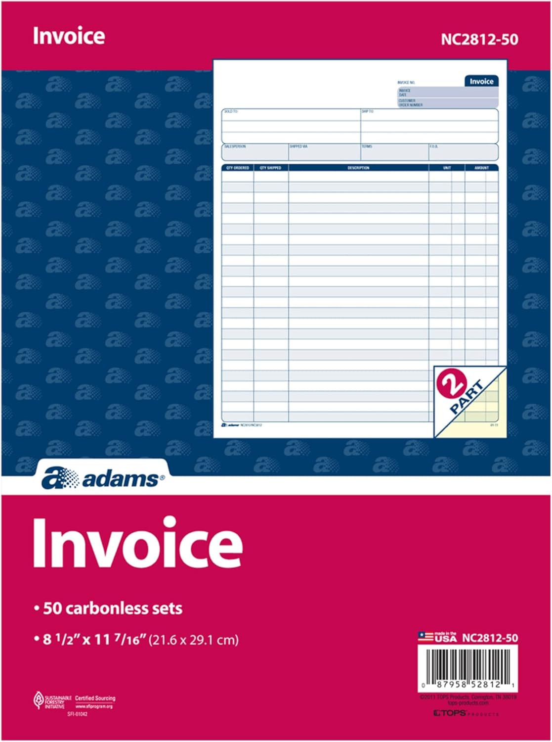 Invoice Sets, 2-Part Carbonless, 8-1/2″ X 11-7/16″, 50 Sets per Pack (NC2812-50)