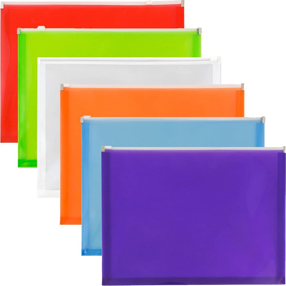 JAM PAPER Plastic Envelopes with Zip Closure – Letter Size, Assorted 6 Pack