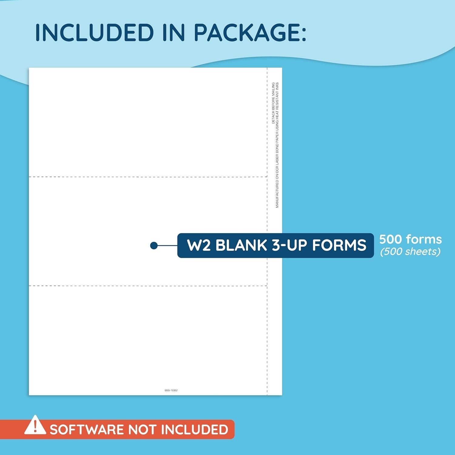 Blue Summit Blank W-2 3-UP Tax Forms 500 Employee Sets Perforated Laser Inkjet