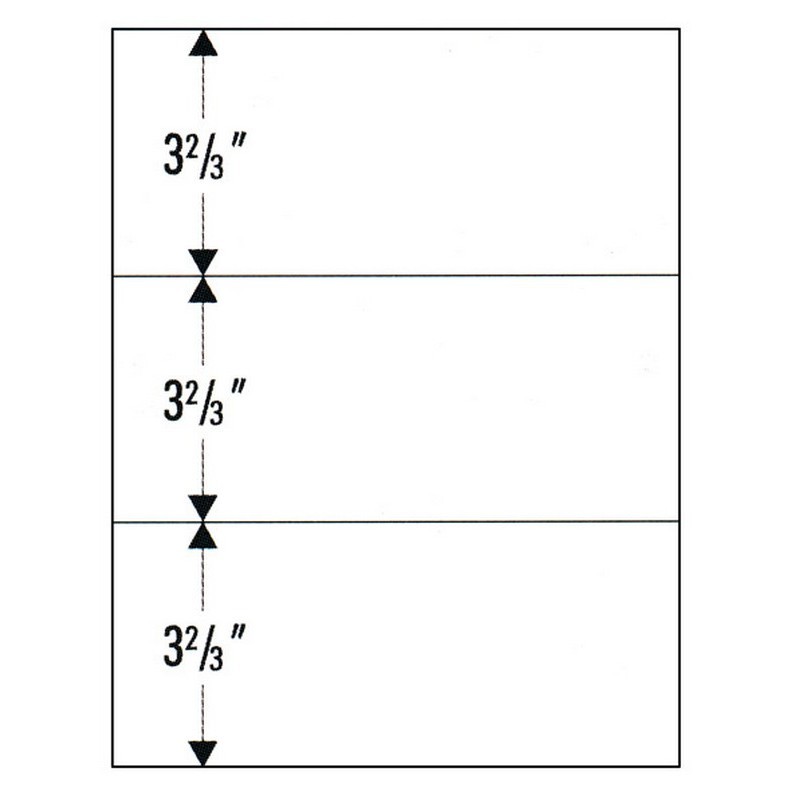 8-1/2″ x 11″ Laser Cut Sheet, 20# White Stock, 2 Horizontal Perforations 3-2/3″