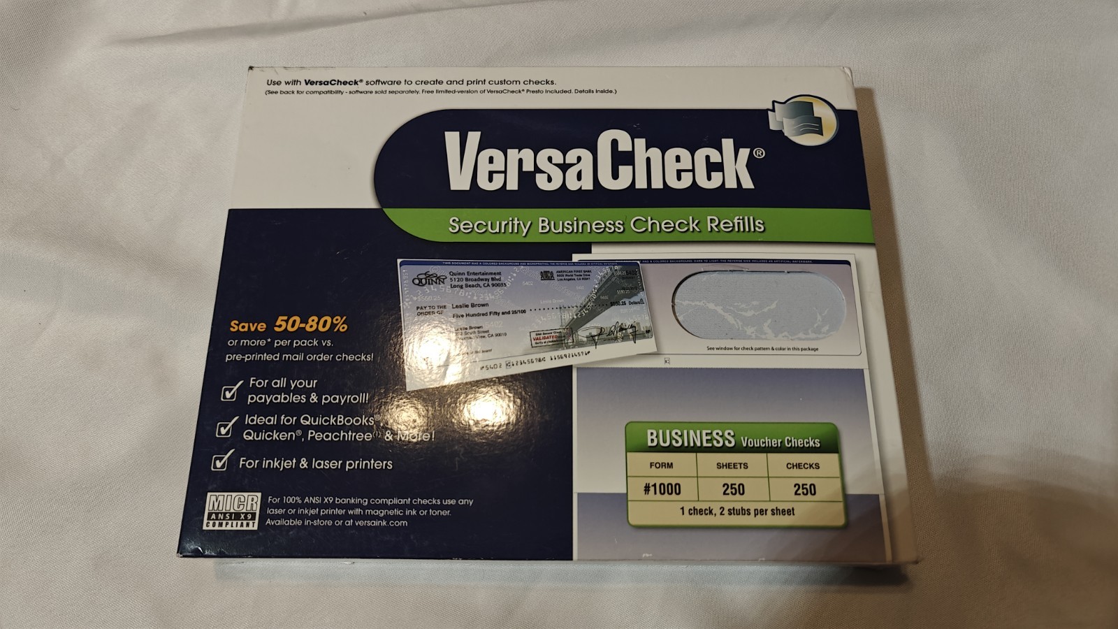 VersaCheck Form #1000 Security Business Voucher Checks 250 Sheets 8.5×11