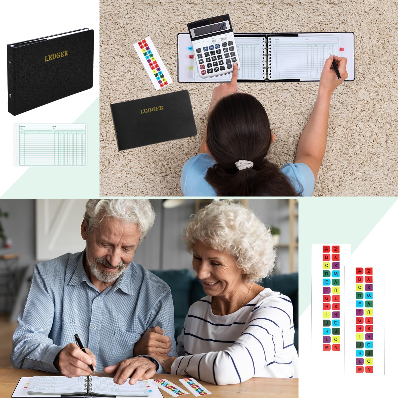 Ledger Binder with 200 Pages & Small Index Tabs for Bookkeeping Black Cover
