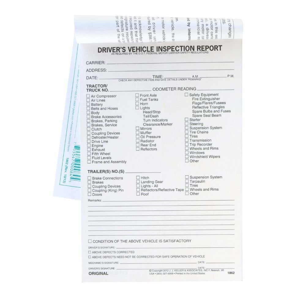 J. J. Keller Detailed DVIR Book 10-pk., 3-Ply, Carbonless, 5.5″ x 8.5″