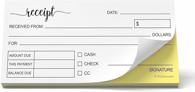 Receipt Book with Carbon Copies for Small Boutique Business, 2-Part Carbonless