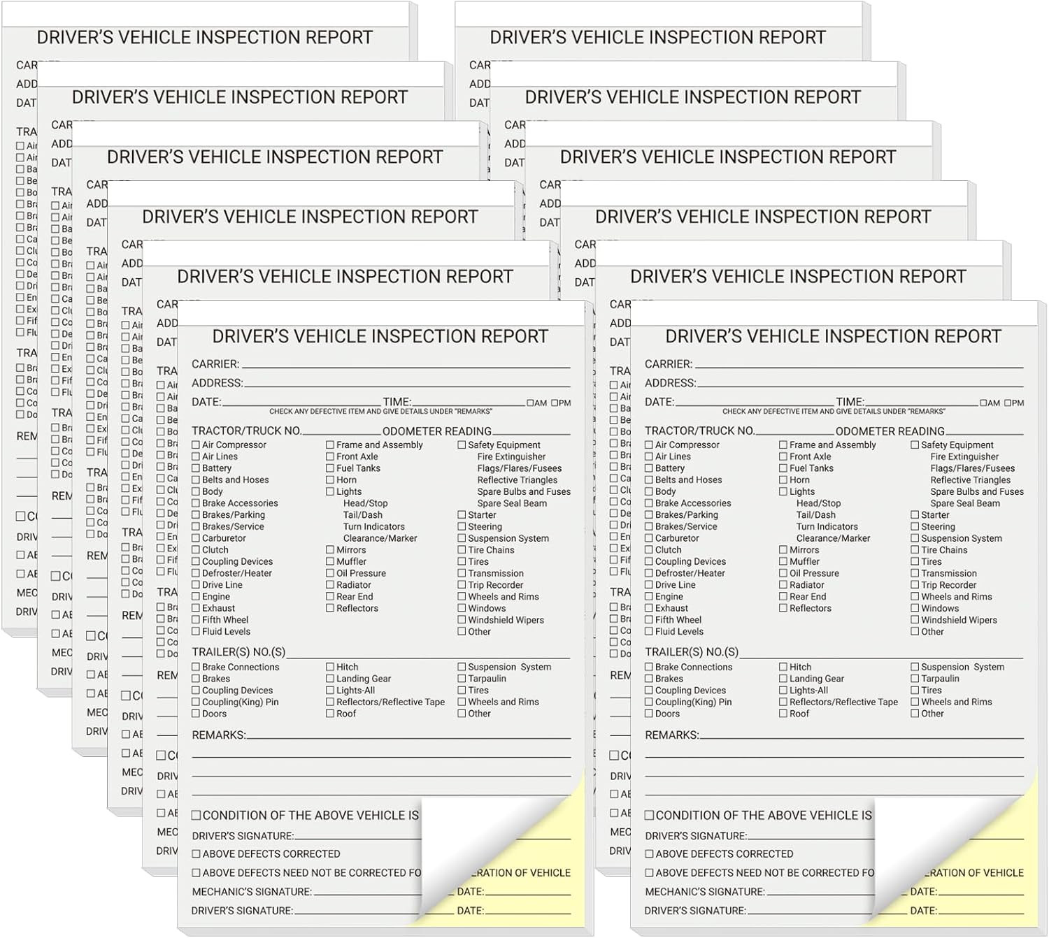 600 Sets Detailed Driver Daily Vehicle Inspection Report Book/Forms, 2 Part C…