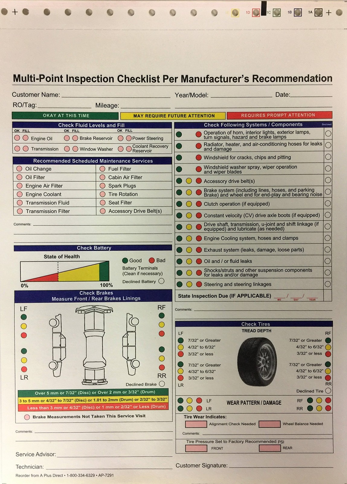 Multi-Point Inspection Forms 2 Part Carbonless 8.5″ X 11.75″ – 500 Qty