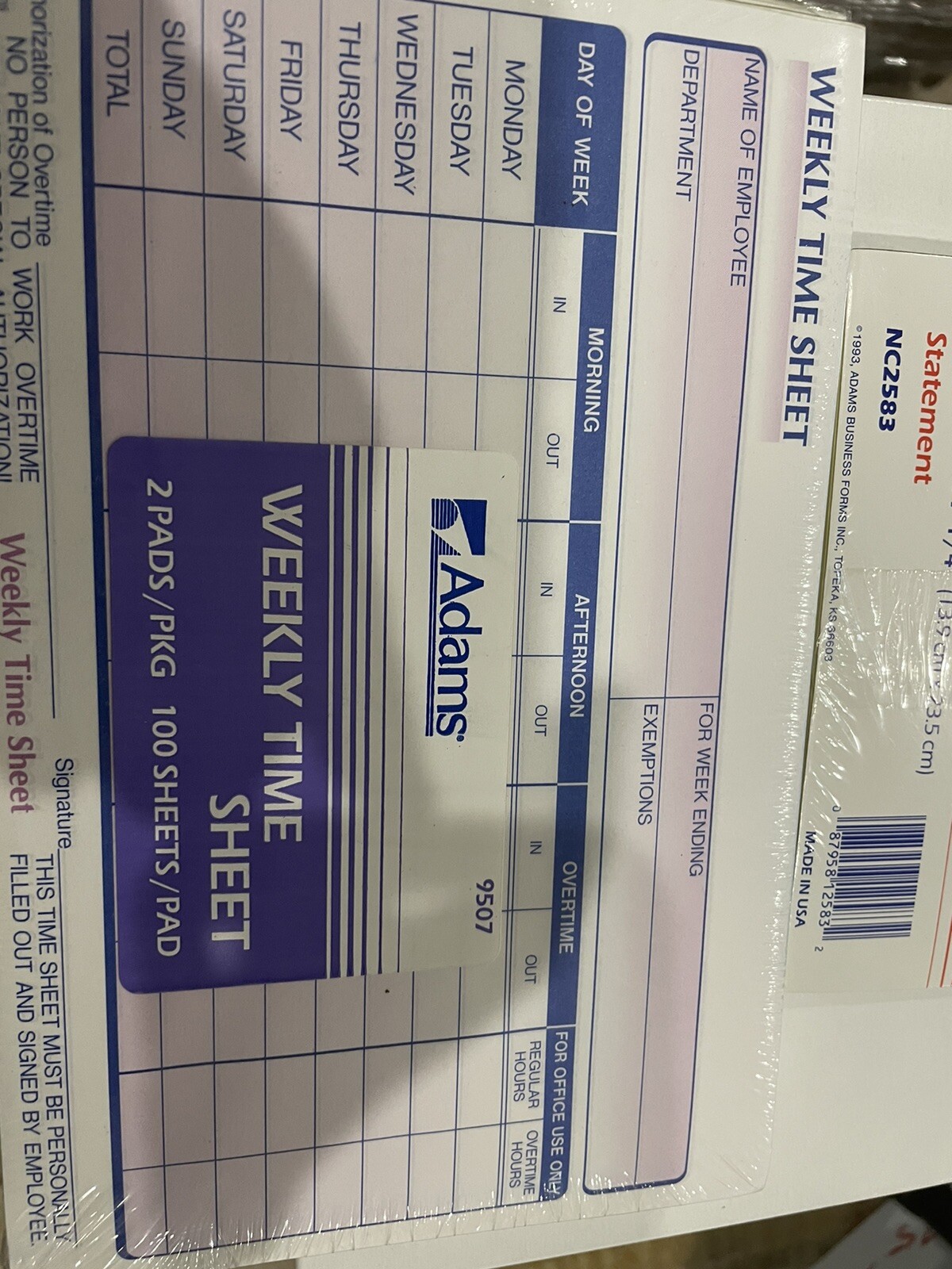 Adams Statement Forms & Weekly Time Sheet Made USA