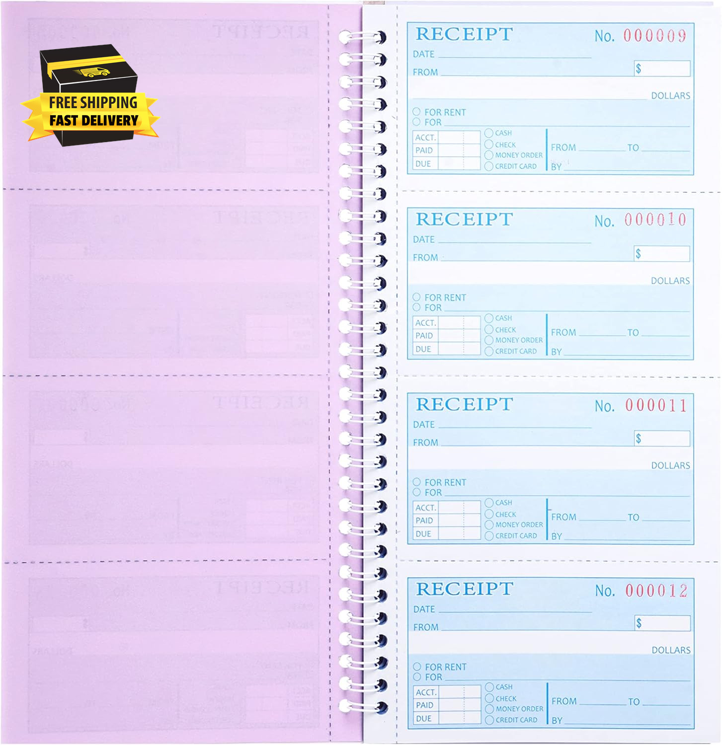 Receipt Books with Carbon Copies,Money and Rent Receipt Book,3-Part Carbonless,5