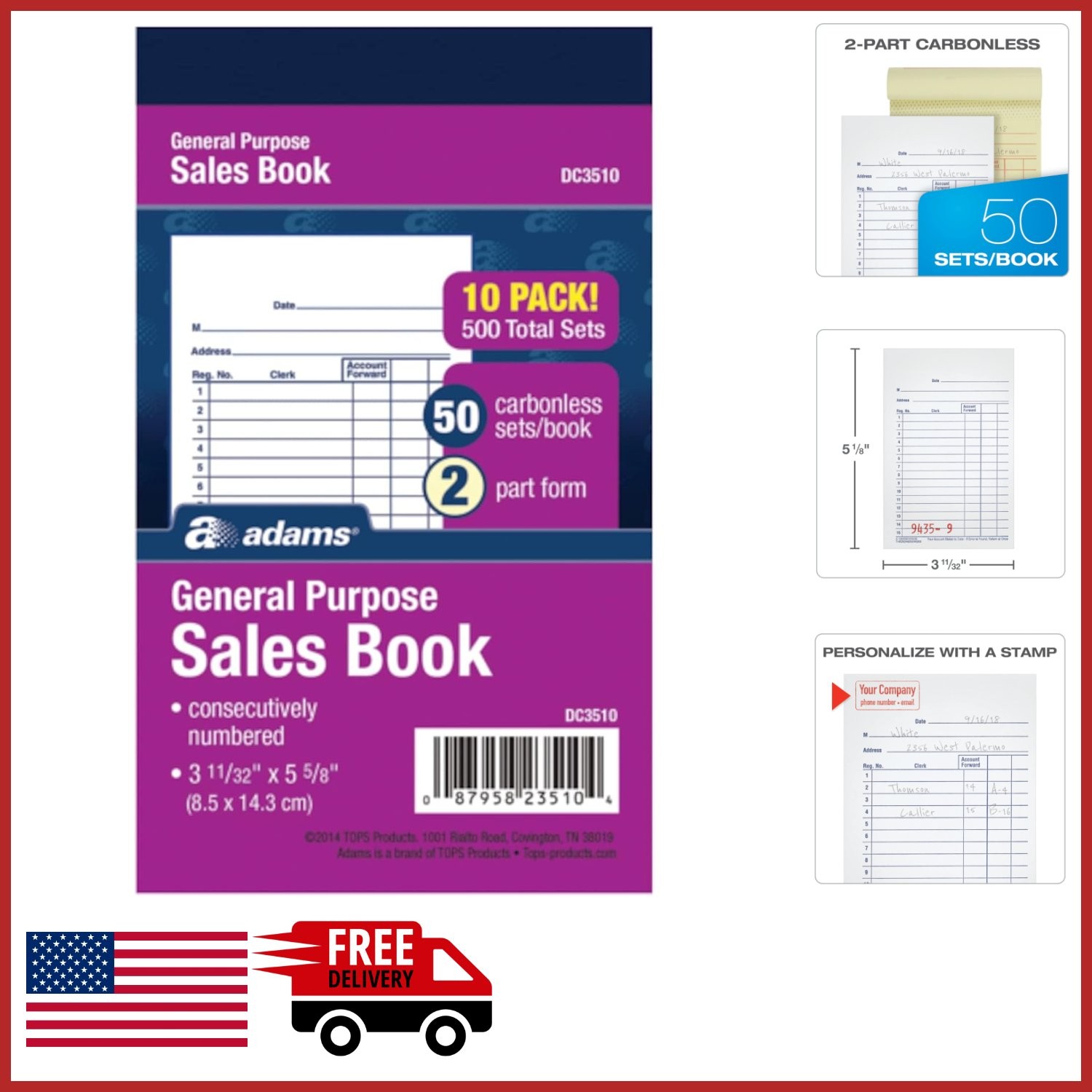 2-Part Sales Book Carbonless White Canary 50 Sets for Business Use 10 Pack