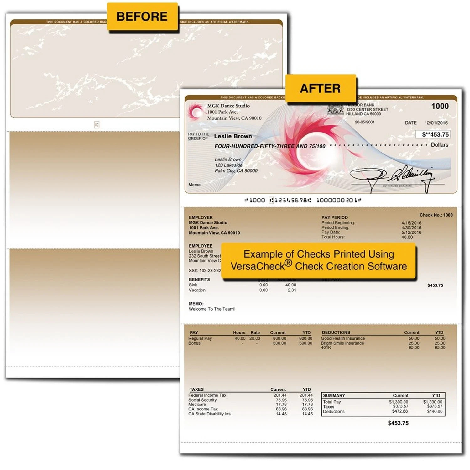 Versacheck Tan Prestige Security Business Check Blank Refills #1000 [250 Checks]