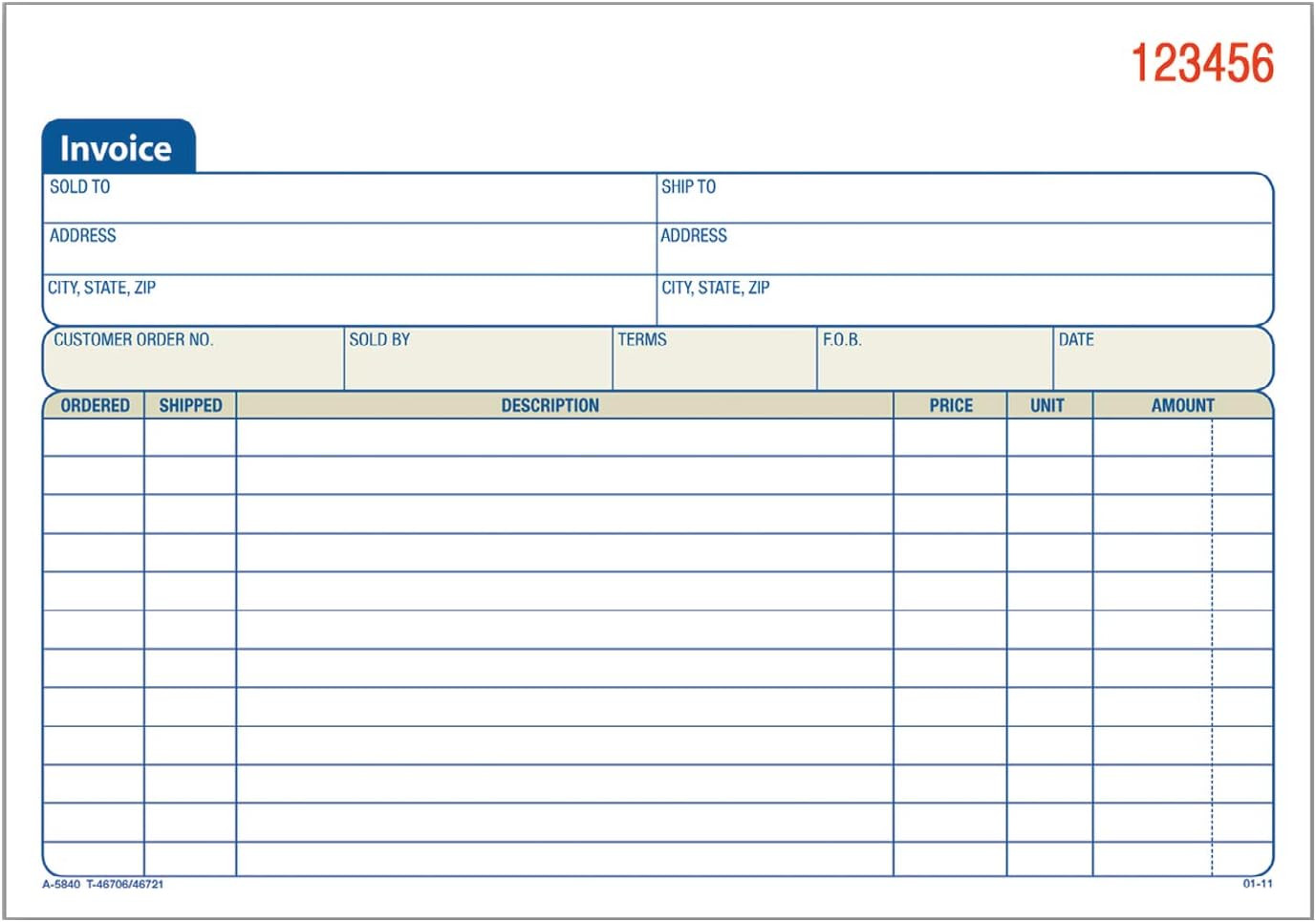 Invoice Book, 3-Part, Carbonless, 5.56 X 8.44 Inch, 50 Sets per Book, Whi