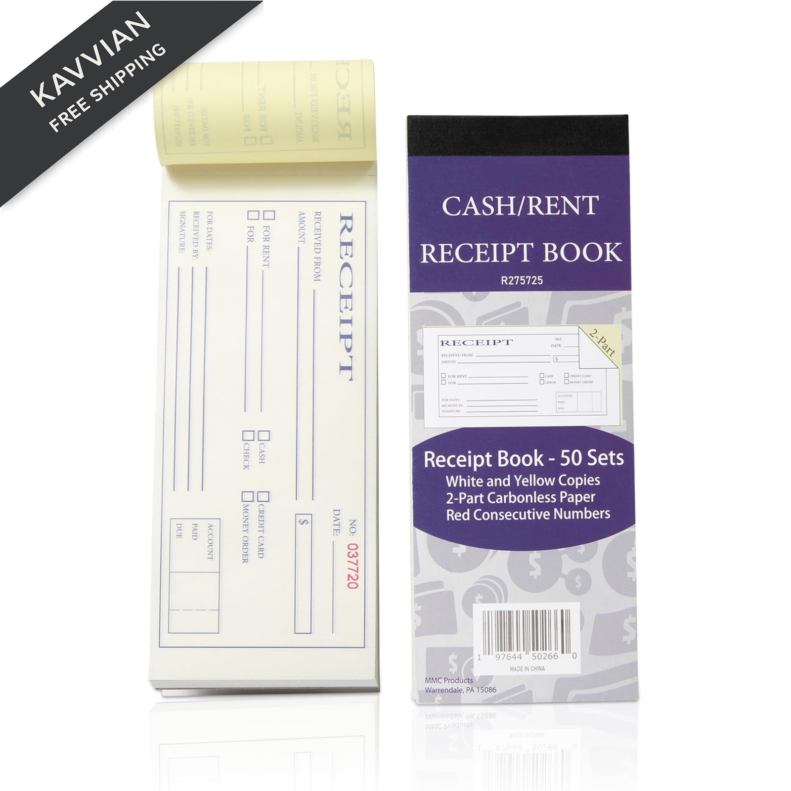 Cash and Rent Receipt Book – 50 Sets of Receipts – 2 Part Carbonless Paper -…