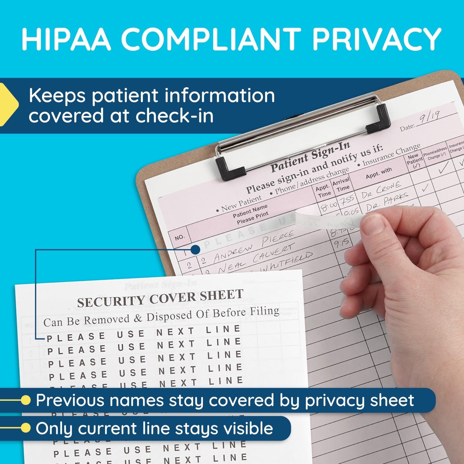 125 Patient Sign-In Sheets, Carbonless 3-Part Forms, HIPAA Compliant, Burgundy,