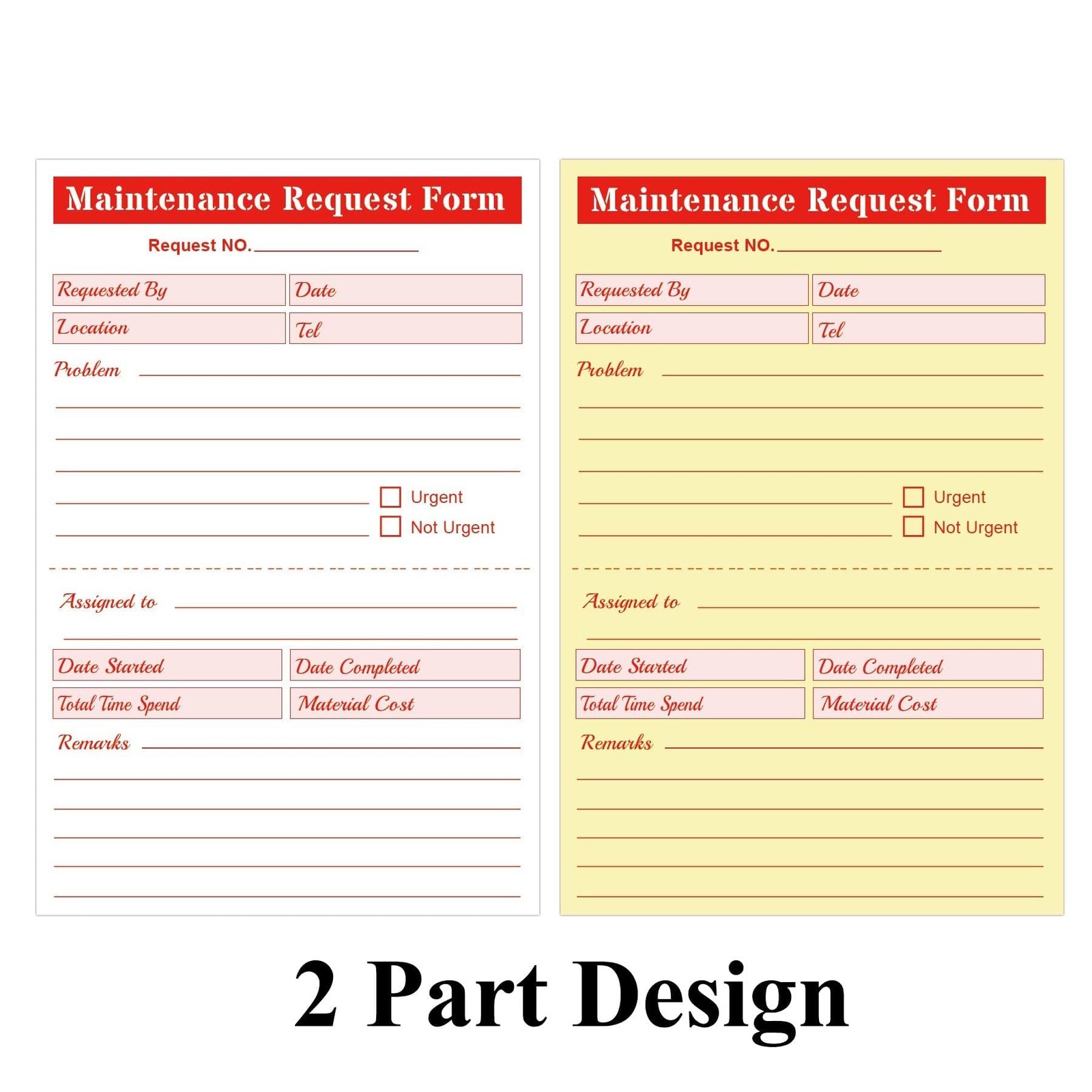 Maintenance Request Book Forms – 5.5 x 8.5 Inch 2 Part x inch, Red