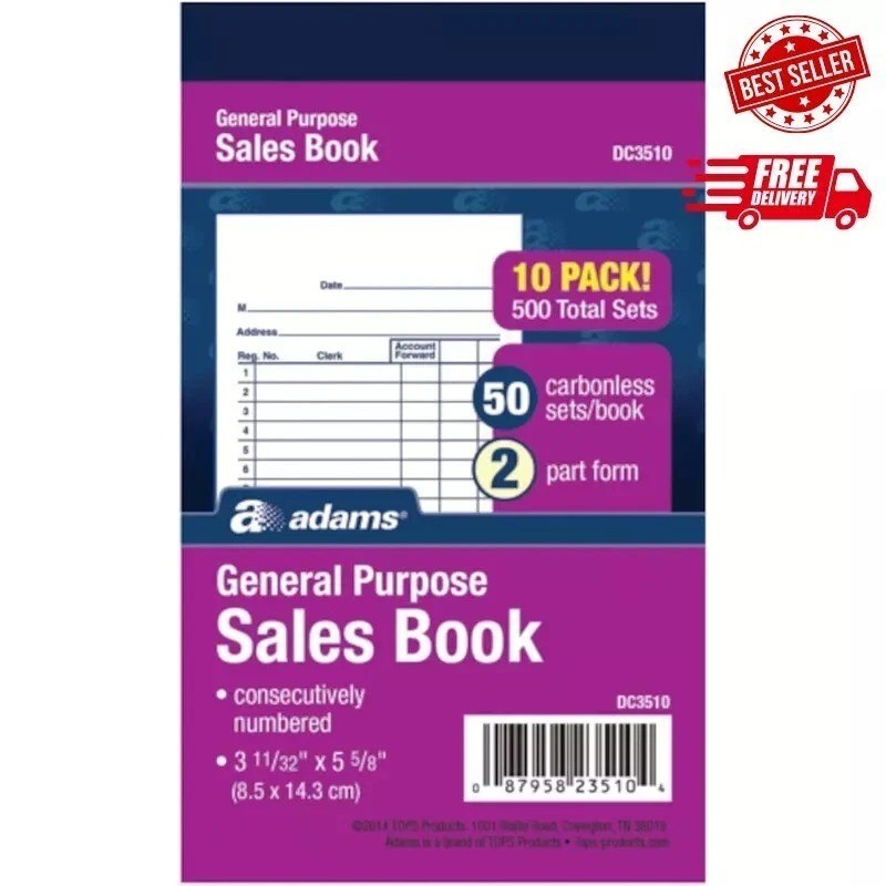 **Adams General Purpose Sales Book, Carbonless, (Pack Of 10) (DC3510)** The book