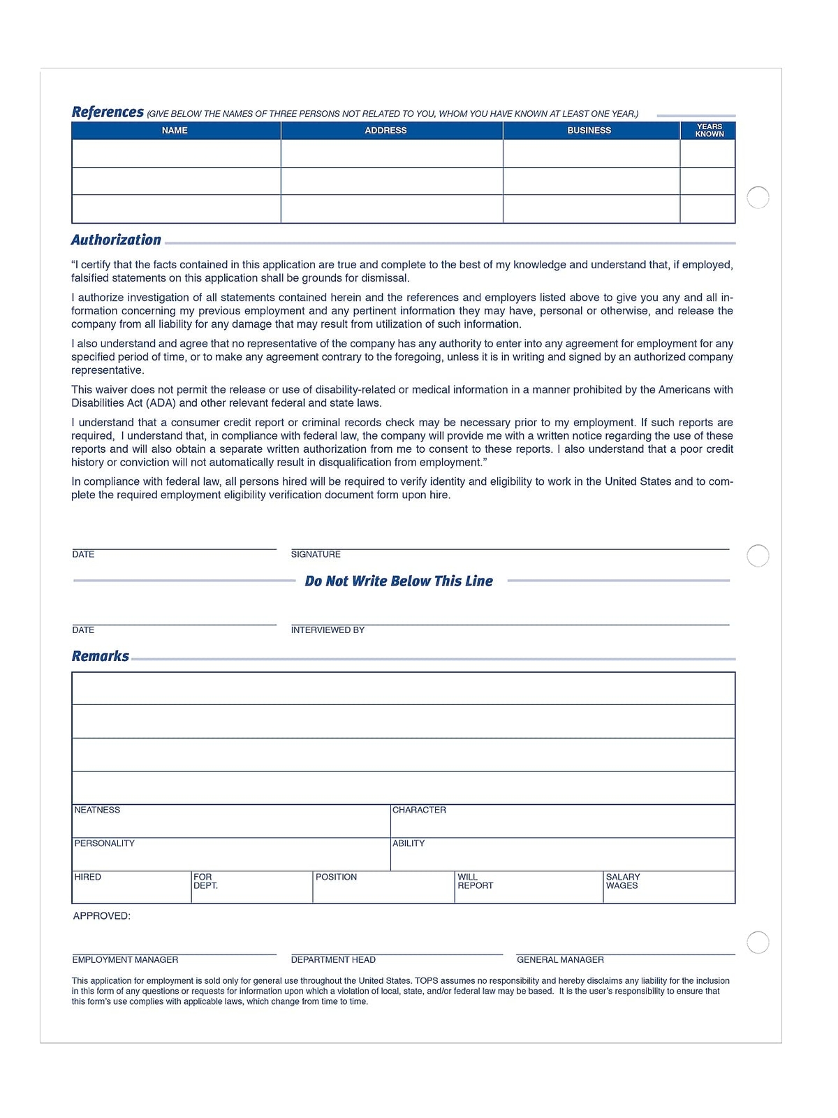 TOPS Employment Application Forms 11×8.5 White 2 Pack 50 Sheets Per Pad