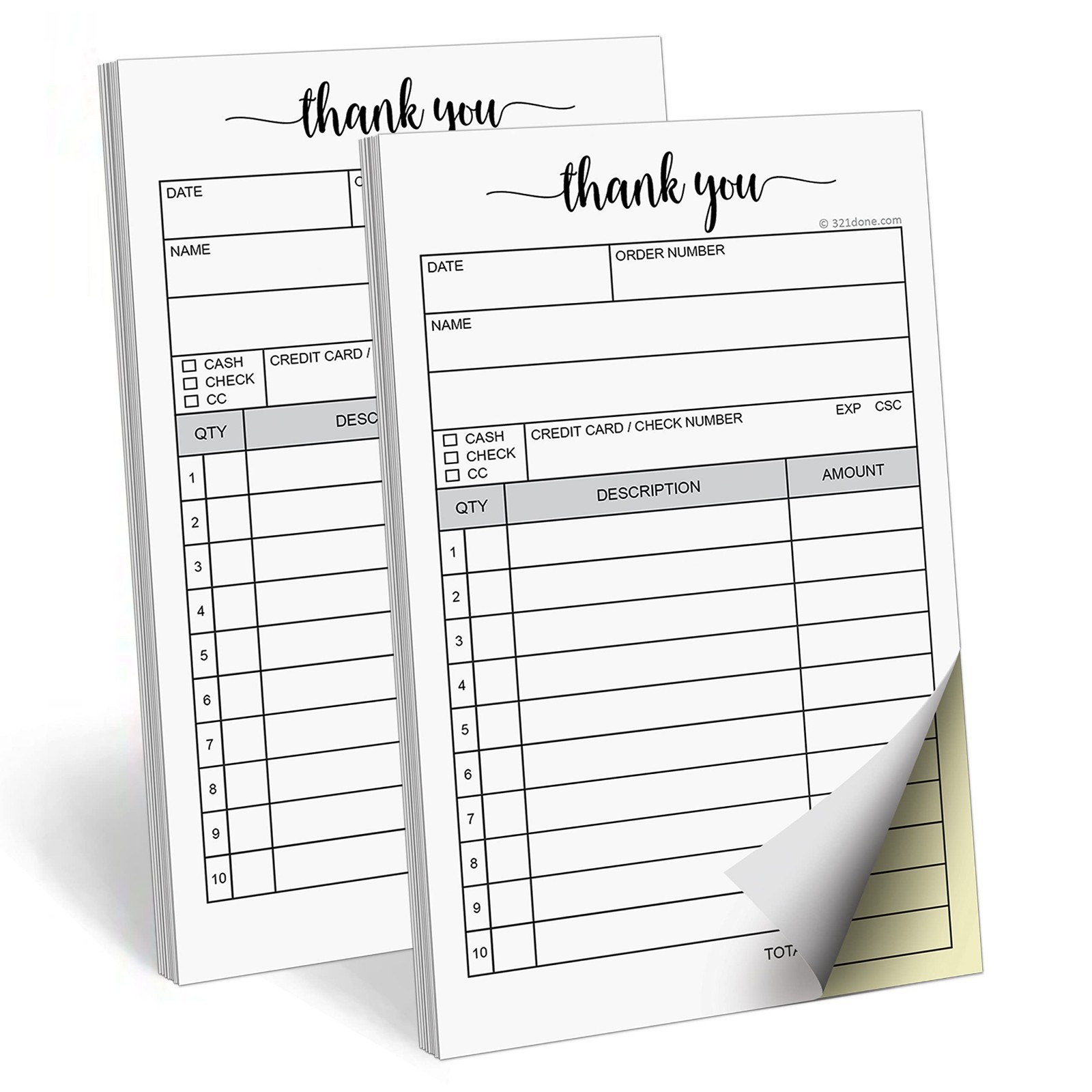 Thank You Receipt Pad 2-Pack, Carbonless Duplicate Sales Order & Invoice, 3.4×5.
