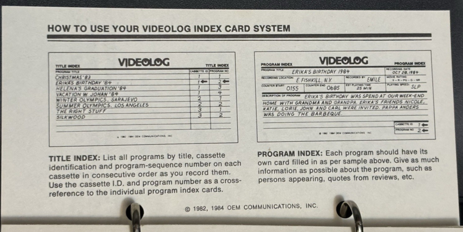 Vintage Video VHS log Index System Office Supplies Video VHS Log Book